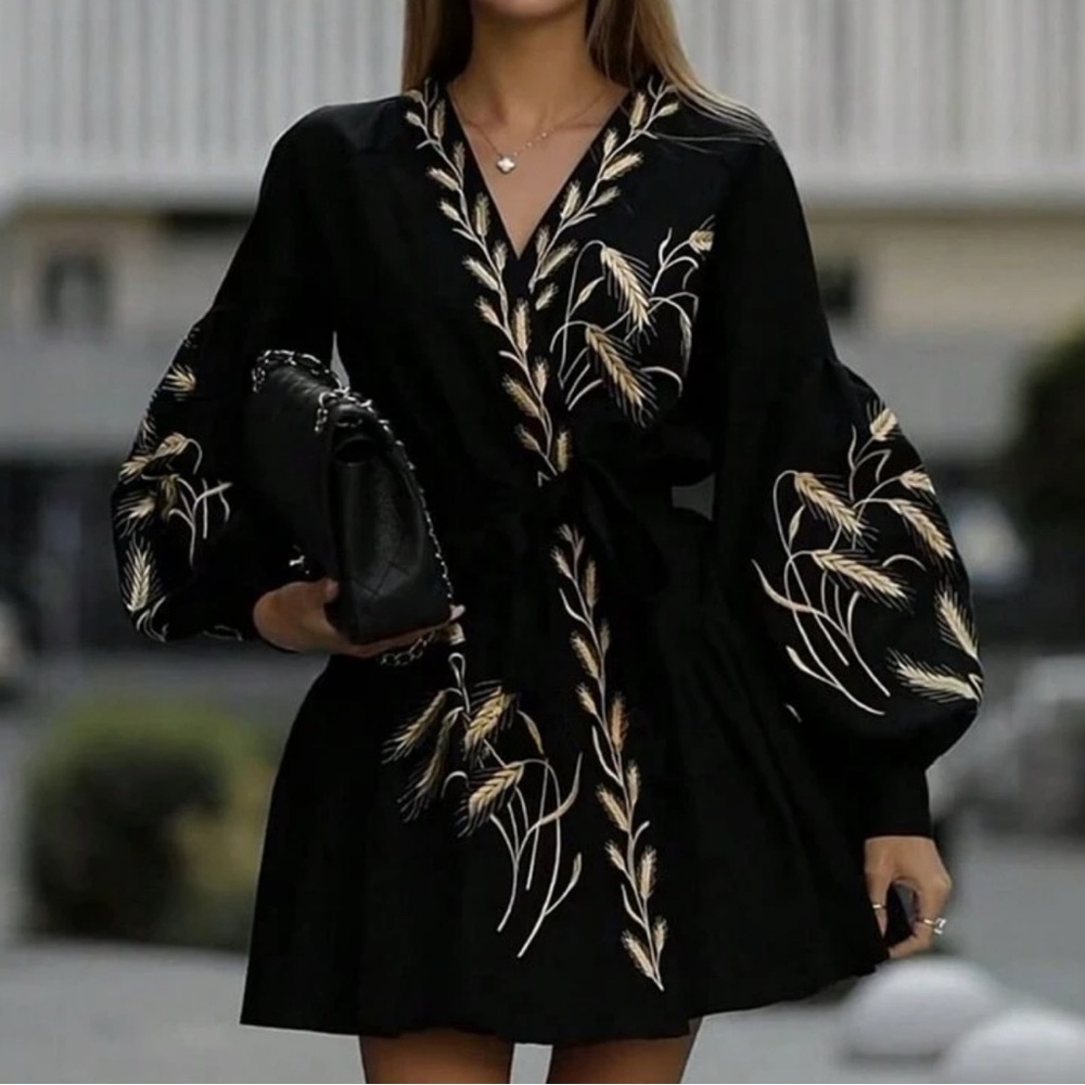 Elegant Black Dress with Gold pattern